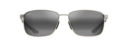 Maui Jim Men's and Women's Kaala Polarized Rectangular Sunglasses, Silver/Neutral Grey, Medium